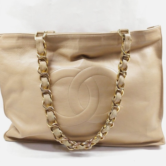 CHANEL CC LOGO LAMBSKIN SHOPPER TOTE BAG JUMBO - Picture 1 of 10